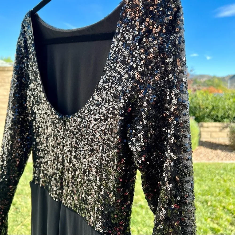 Ralph Lauren Gown Black Sequin Long Sleeve Dress Size 8 Medium Large